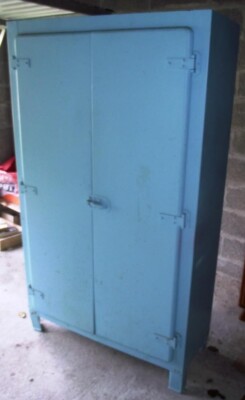 Armoire Parisienne Métal Bleue - 2 Portes, 2 Tiroirs, 4 Étagères (Occasion)