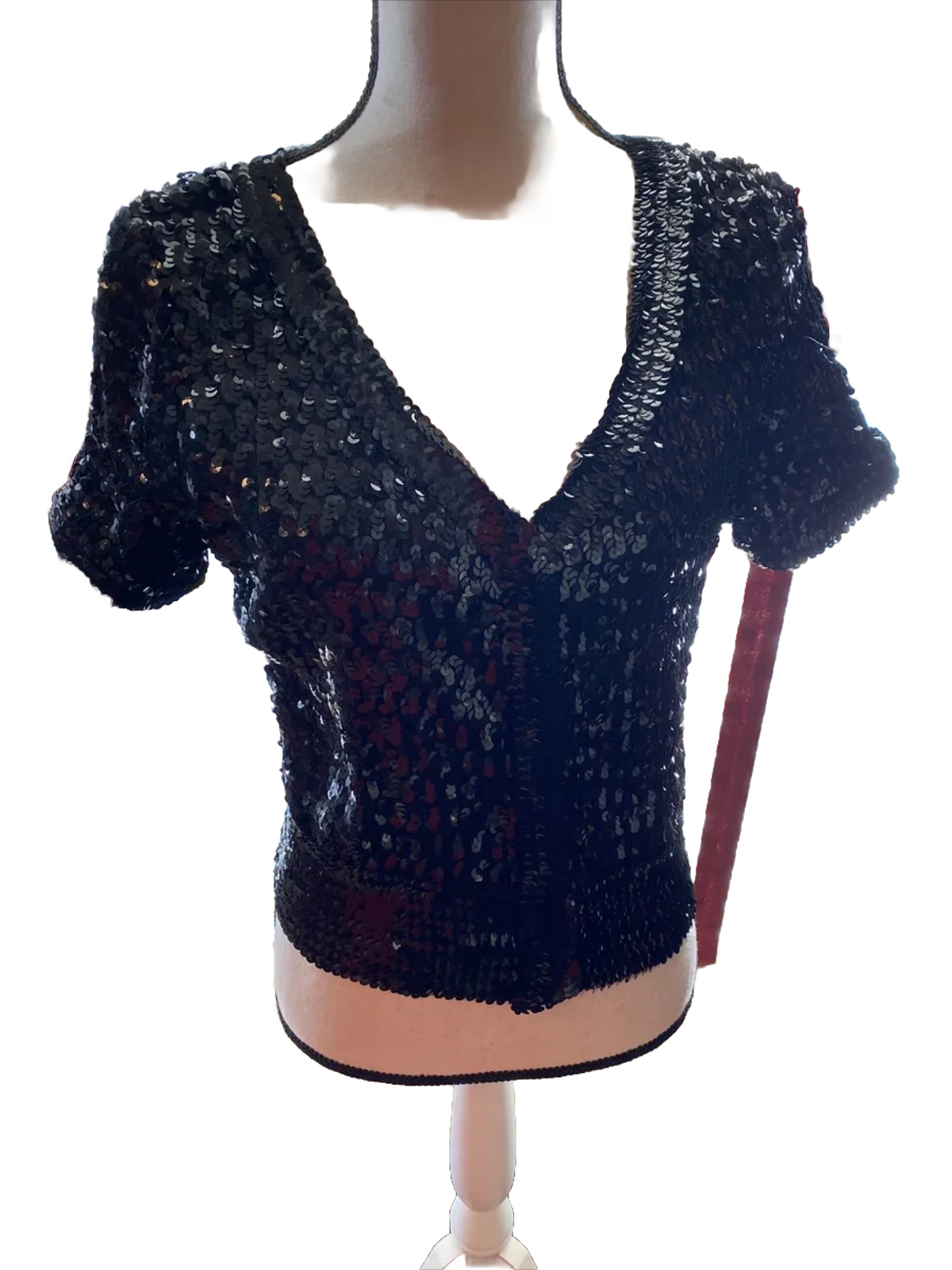 🧥🖤Cache Women's Black Sequin Snap Button V-Neck… - image 1