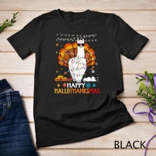 Llama Happy Hallothanksmas Halloween Thanksgiving Xmas Gifts Unisex T-shirt