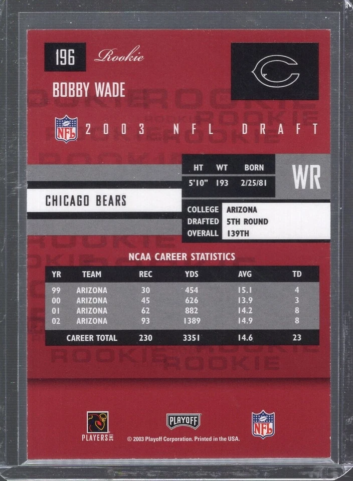 2003 Playoff Prestige #196 Bobby Wade RC - Image 2 of 2