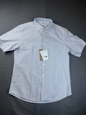 NN07 No Nationality Mens XL Striped White And Blue Button Down Shirt