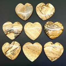 8 Pcs Natural Picture Jasper 33.7-35.6mm Heart Shape Loose Cabochon Gemstone Lot