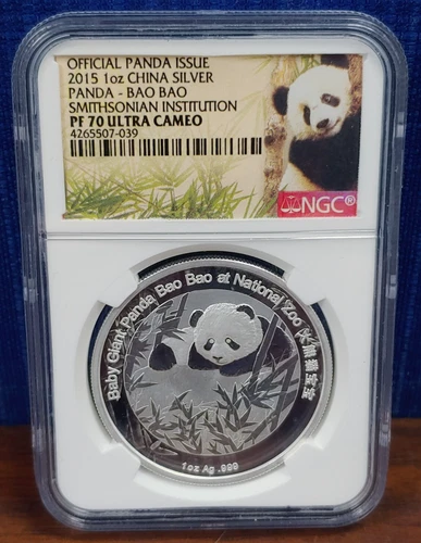 China 2015 Smithsonian Institution 1 Oz Silver Panda Medal BAO BAO NGC PF70 UC