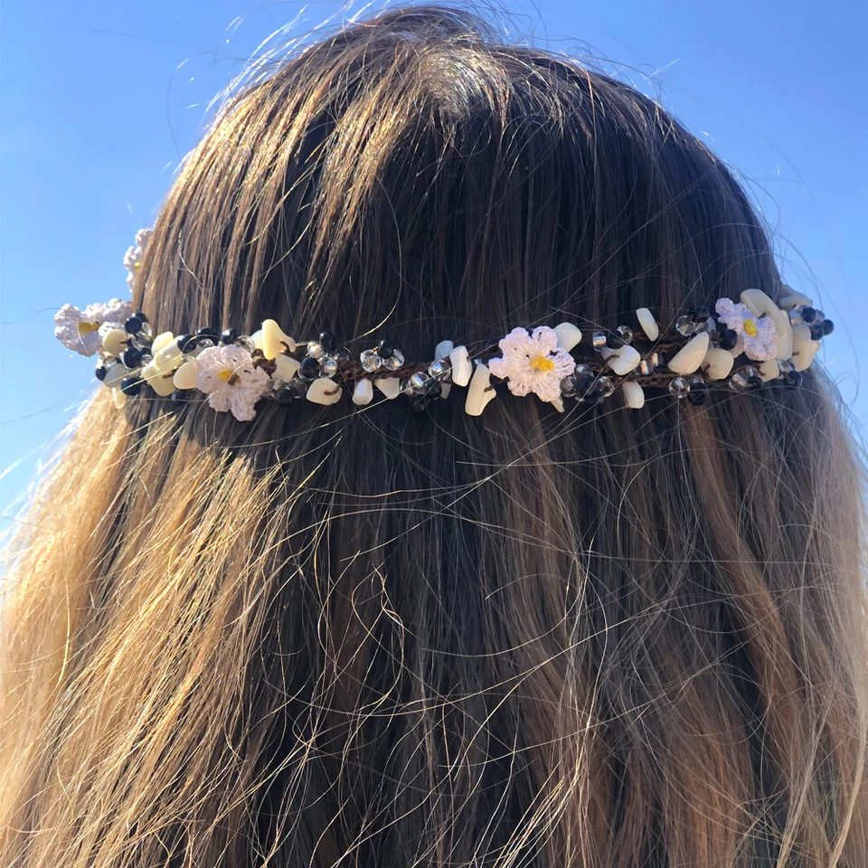 handgemacht Halskette mit Perlmut Häkelspitze Modeschmuck Vintage Halsband Kette - Bild 3 von 4