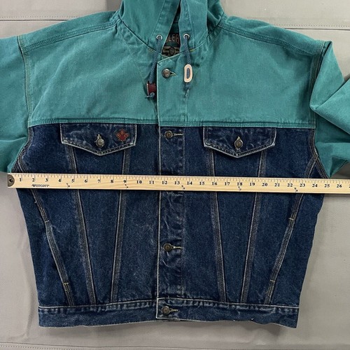 VTG 90s Bugle Boy Teal/Sea Foam Green Denim Blue Jean Hood Jacket Coat-MED-0695 - Picture 7 of 16