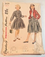 VINTAGE SEWING PATTERN SIMPLICITY 3024 LADIES GIRLS CHILDREN SIZE 7 DRESSES Cut