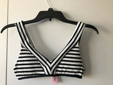 NWT RIVER ISLAND BLACK WHITE STRIPE PADDED BIKINI V NECK TOP WOMENS SWIM SIZE 6