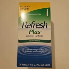 Refresh Plus Lubricant Eye Drops Preservative-Free Tears 70 Count Exp 08/2026+