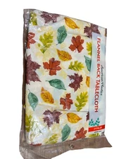 American Plastics Flannel Back  Vinyl Tablecloth 60” Round Colorful  Leaves Fall