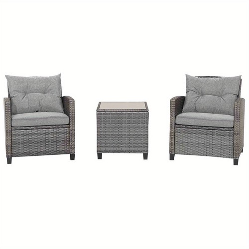3pcs LIFEZEAL Patio Rattan Sofa Set in Grey - Includes 2 Ergonomic Wicker Chairs - Picture 6 of 10