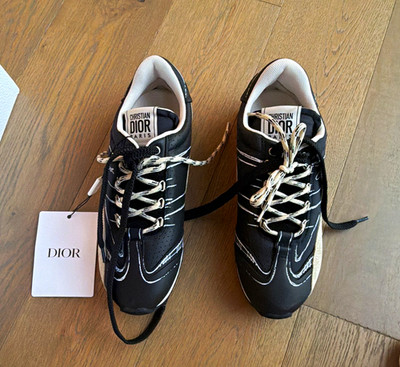 Dior Black/White Leather Low Top Lace-Up Athletic Sneakers New w/ Box
