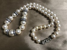 VINTAGE Rosita White Faux Pearl Necklace Rhinestone Inserts #S