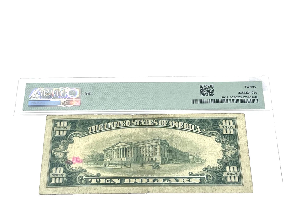 Pre 57 - 1950C - $10 Federal Reserve Note Boston, Green Seal, PMG 20, VF (#14) - Image 2 of 2