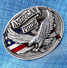 American Pride Belt Buckle Patriotic Biker Cowboy Eagle Stars Stripes Vtg.DBD695