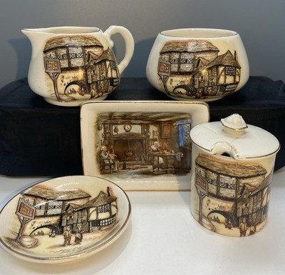 VTG English Ware L & SONS (Hanley) Lot Of 5 Creamer, Sugar, Jam Pot, Trinkets