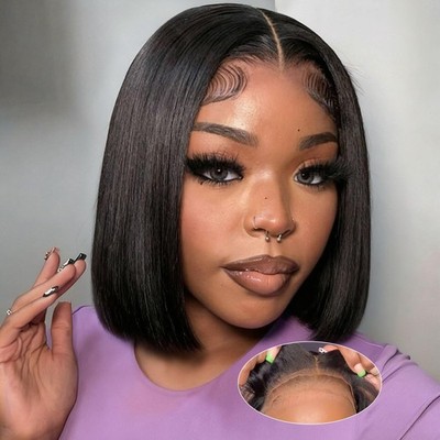 Bob Wig Wear and Go Glueless Human Hair Pre Plucked 4x4 Lace Front Wig Straight