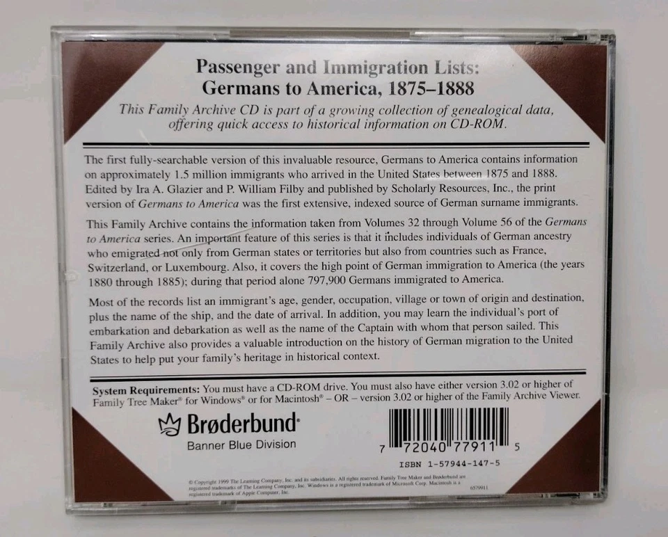Family Tree Maker's CD Family Archives Passenger Lists Germans 1875 1888 - Image 2 of 3