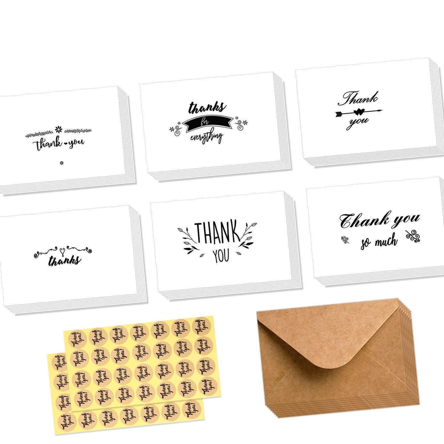 Ohuhu Assorted Thank You Cards, 48 Pack Thank U Greeting Cards Folded W/48 Brown