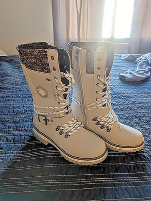 Rieker Antistress Women's 'WinterJanet' Boot Cream Leather Size 9, NEW. Mid.Calf