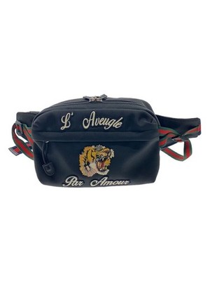 GUCCI Waist Bag Techno Canvas & Embroidery Tiger BLK 477085 Genuine Excellent