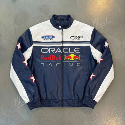 Oracle Red Bull Racing Leather Racing Jacket Varsity Blue White F1 ORBR S XL