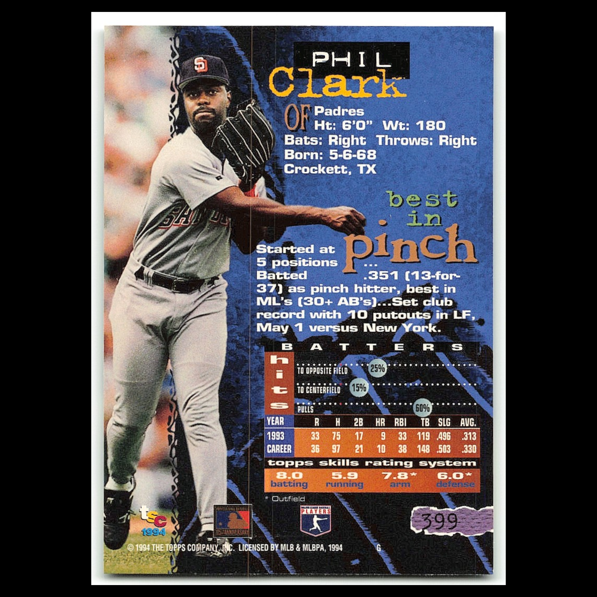 Phil Clark #399 1994 Topps Stadium Club San Diego Padres Baseball