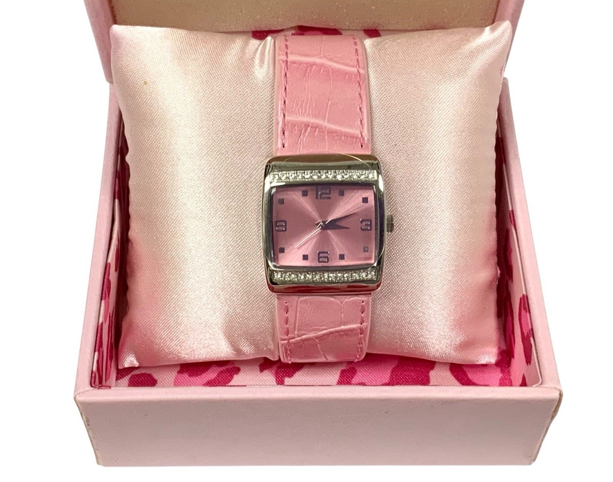Vintage Mary Kay Pink Watch Faux Leather W Rhinestones 