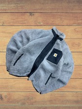 Carhartt Grey Sherpa Fleece Warm Durable Zip Up Jumper / Hoodie / Jacket Large