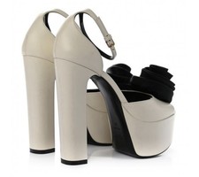 SAINT LAURENT  Goatskin SAtin Jodie Flower Platform Sandals 36 Pearl