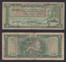 Banknote Ethiopia 1 Dollar 1966 P.-25a BB-/VF-