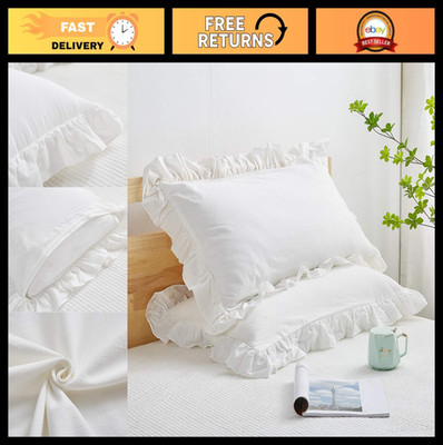 Set of 2 Off White Ruffle Pillow Shams, Washed Cotton Farmhouse Pillow Covers 20