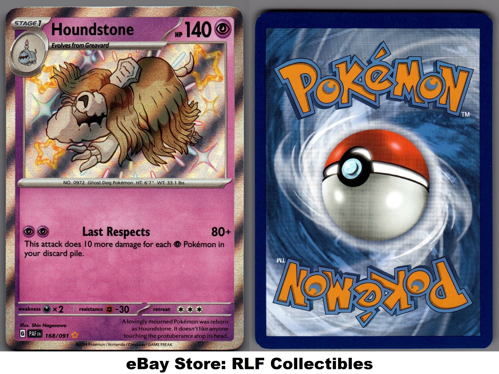 2024 Pokemon, Paldean Fates, #168/091 Houndstone, Holo Shiny Rare