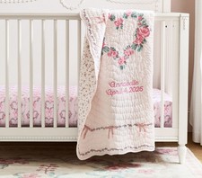 Pottery Barn Kids LoveShackFancy Floral Heart Organic Baby Quilt Blanket New