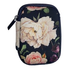 MYTAGALONGS Zippered Ear Bud Case/AirPods Travel Case Navy Blue Floral Design
