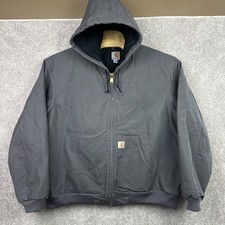 Mens Carhartt Jacket Hooded Canvas 2XL Full Zip J140-GVL Gray Work Coat USA