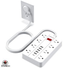 Ultra-Slim Power Strip with 8 Outlets  6 USB Ports  Safe  Stylish Charging