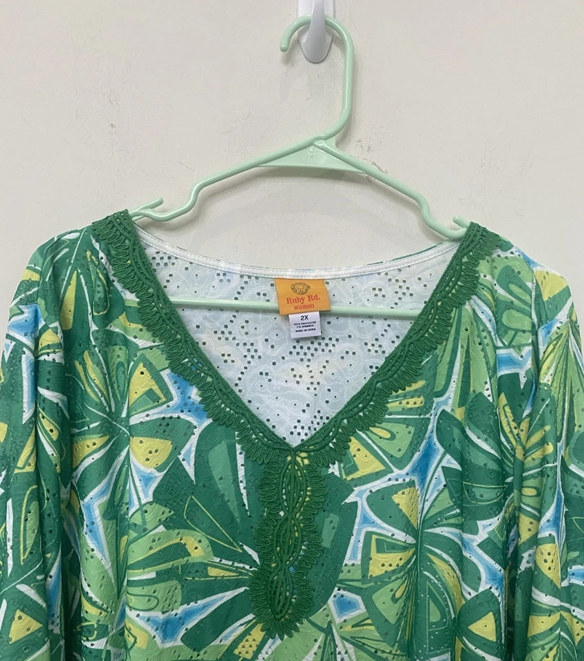 NWT Ruby Rd. Women’s Mint Multicolor Lace Trim Polyester Blend Blouse Top 2X $75 - Image 3 of 4