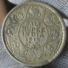 Key Date British India George V Silver 1/2 Rupee 1915 C High Grade Cat $200 HV72