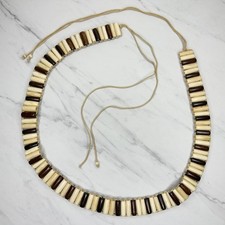 Wood Beaded Tie Belt Brown Cream Boho Statement Belt - Medium M