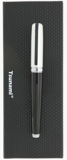 C2005 Tsunami CEO Black & Silver Fountain Pen w/Med Nib Mint Cond NO RESERVE