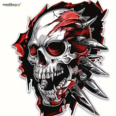 Totenkopf Scull Aufkleber Autoaufkleber Motorrad Helm Sticker Gothic rot schwarz - Bild 1 von 4