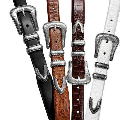 designer dress belt Brenton Designer Dress Belt with Western Silver Plated Buckle Set 1-1/8