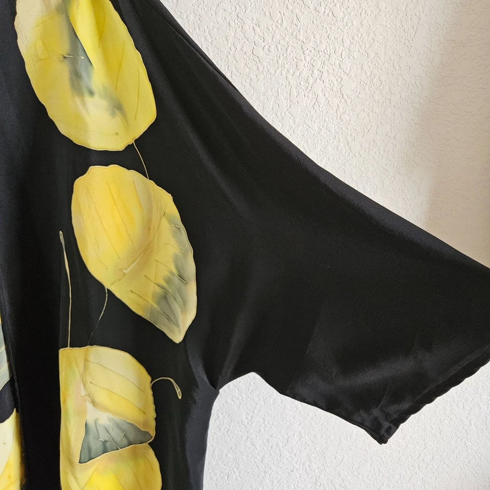 Kimono mujer seda álamo talla única pintado a mano 100 % seda hoja de álamo arte colorido Foto 3 de 4