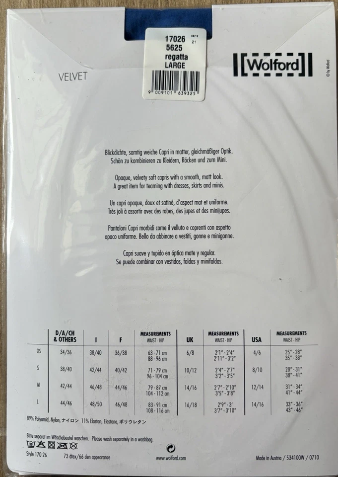 NUEVO CON ETIQUETAS Medias Capri Wolford Terciopelo Azul Regata Opaco Mate Suave Lujo Medias L Foto 2 de 3