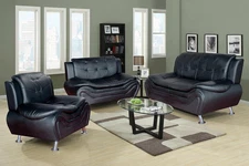 3 Piece Aldo Modern Sofa Set, BLACK