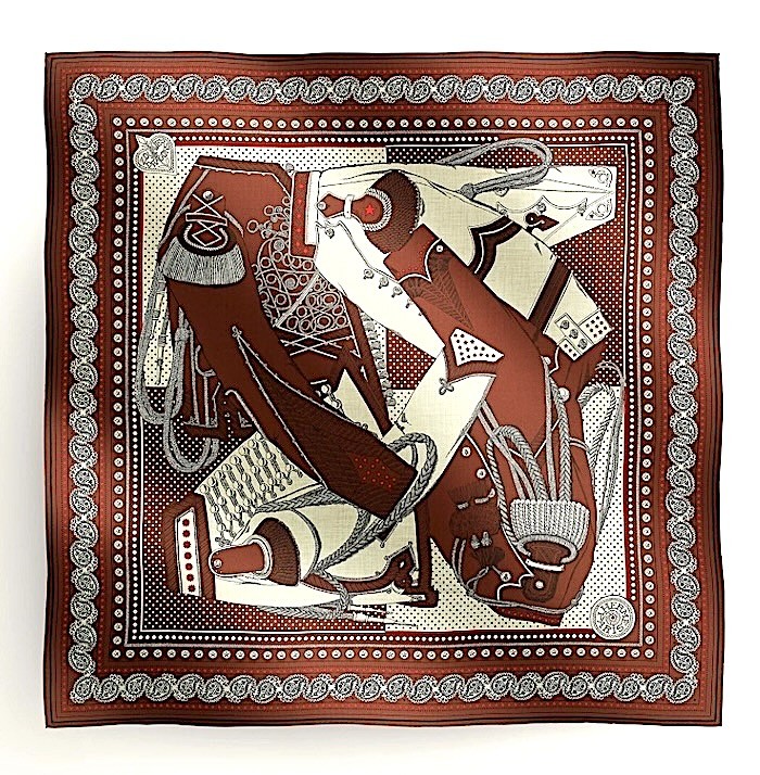 Hermes Shawl Scarf Zouaves et Dragons Bandana Brown Cashmere Silk