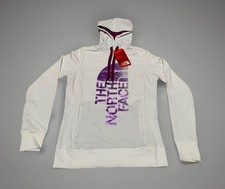 NEW The North Face Women s Purple Foil Logo Print White Long Sleeve Hoodie SM