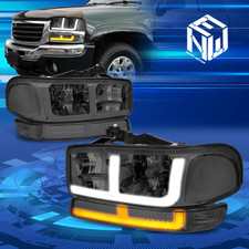 For 99-06 Gmc Sierra 1500 2500 3500 Yukon Led Drl Smokedclear Headlight Lamps