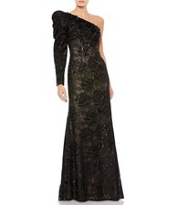 Mac Duggal 12444 One Sleeve Sequined Gown SZ 2 ($698) Black