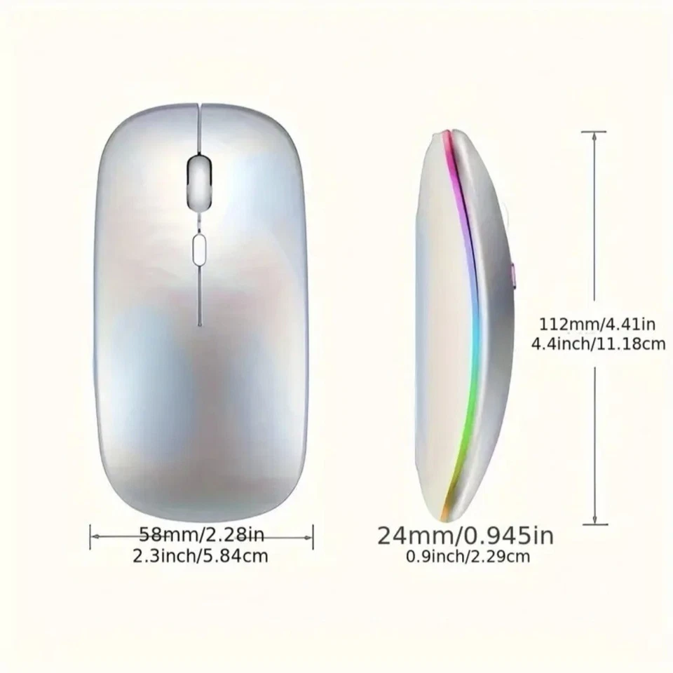 RGB LED Wireless Mouse Rechargeable Silent Mice USB PC Laptop Type C Black - Image 4 of 4
